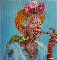Karolína Borecká - Old Cuban woman with chameleon