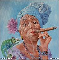 Karolína Borecká - Old Cuban woman with chameleon 2