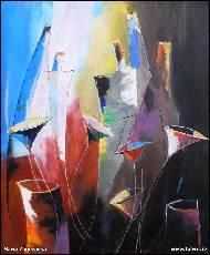 Zátiší s flaškami a pohármi  2.-prodáno