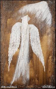 Eliška Zradičková - Anděl 50x30cm olej na plátně+reliéf