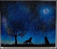 Marija Ban - starry sky with wolves, paintings on canvas, hand painted painting